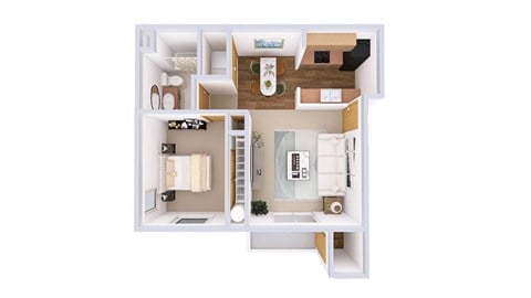Floor plan for 1 bed, 1 bath, 767 sqft
